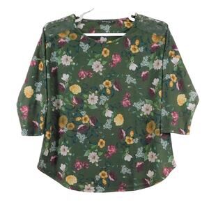 BonMarche Green Floral Polyester Blend 3/4 Sleeve Lace Shoulders Womens 18 Shirt